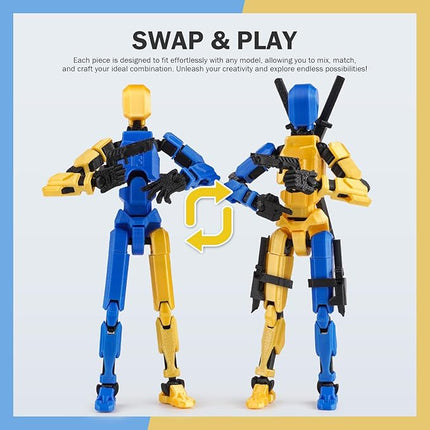 Pre-Assembly 3D Printed 5.54'' Stick 13 Action Figure, Multi-Jointed Tian13, Articulated T13 Desktop Decoration,12 in 1 d13 Accessories Best Birthday Festival Gift (Glow Green)