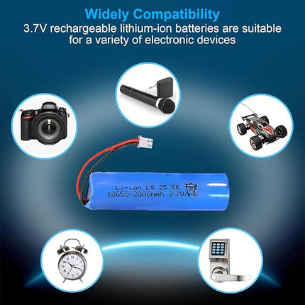 18650 Rechargeable Battery, 3.7V 2000mAh Li-ion Battery XH-2 Pin Plug with USB Charger Cable for Flashlights, DIY Battery Pack, Electric Toys, Remote Control Cars