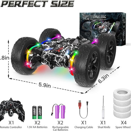 Rc Cars Toys for Boys Remote Control Car 2.4 GHz Black Toys for Ages 5-7 Kids Toys New Upgraded Strip Lights 360° Rotating Rc Truck Birthday (Black)