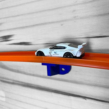 4 Pack Single Lane Wall Mount | Compatible with Hotwheels and Other 1/64 Scale Cars and Trucks (Blue)