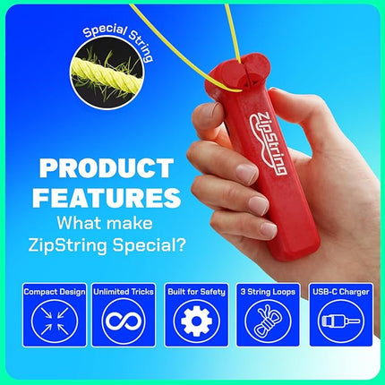 ZipString Original - As Seen on Shark Tank - Classic Rope Launcher Toy, Perfect for Kids & Adults - Fly a String Loop in The Air for Endless Tricks & Fun, Wonderment Awaits, Rock'it Red