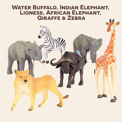 Terra by Battat – 6 Pieces Wild Animal Figurines Set – Realistic Elephant, Lion, Zebra, Giraffe, Water Buffalo Toy Animals for Toddlers and Kids – Collectible Safari Animal Toys for 3+ Years