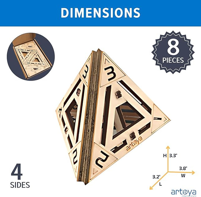 3D Wooden Puzzles for Teens & Adults – Smart Brain Teaser Puzzles, Wood Models, Creative & Educational Fun, Sustainable Materials, Ages 14 and Up Tetrahedron D4.