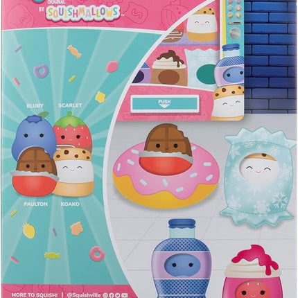 Squishville by Original Squishmallows Snack Machine Accessory Pack - Four 2-inch Squishmallows Plush Including Bluby, Kaoko, Scarlett, and Paulton and Four Plush Costumes - Toys for Kids
