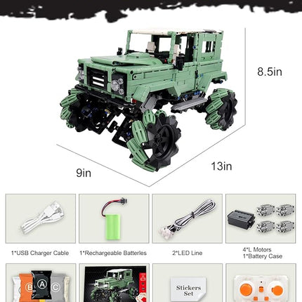 Off-Road Car Building Kits with Remote Control for Adults,Technic Pickup Truck Building Blocks Toys,STEM Engineering Gift for Mens,Boys,Kids-1670PCS(Military Green)