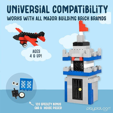 Play Platoon 1100 Pieces Building Bricks Set - 10 Classic Color Blocks - Bulk Building Blocks Compatible with Major Brands - 14 Different Shape Bricks - Includes Wheels, Tires, Axles, Windows & Door