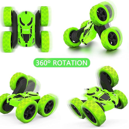 Remote Control Car, Double Sided 360°Rotating 4WD RC Cars with Headlights 2.4GHz Electric Race Stunt Toy Car Rechargeable Toy Cars for Boys Girls Birthday (Green)