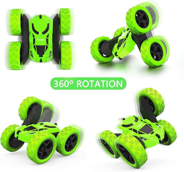 Remote Control Car, Double Sided 360°Rotating 4WD RC Cars with Headlights 2.4GHz Electric Race Stunt Toy Car Rechargeable Toy Cars for Boys Girls Birthday (Green)