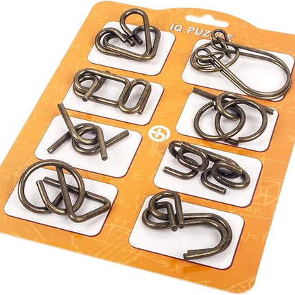 Ahyuan Metal Wire Puzzles Set of 16 Large Thick IQ Test Mind Games Toys Brain Teaser Puzzles Metal Wire Magic Trick Toy Metals IQ Puzzle Fidget Toys Party Favors for Kids Adults Challenge (Bronze)