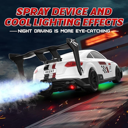 Remote Control RC Drift Car 1:16 Scale 4WD RC Car with LED Lights 2.4GHz 30km/h RTR High Speed Racing Sport Toy for Adults Boys Girls Kids Gift 2Pcs Rechargeable Battery (White)