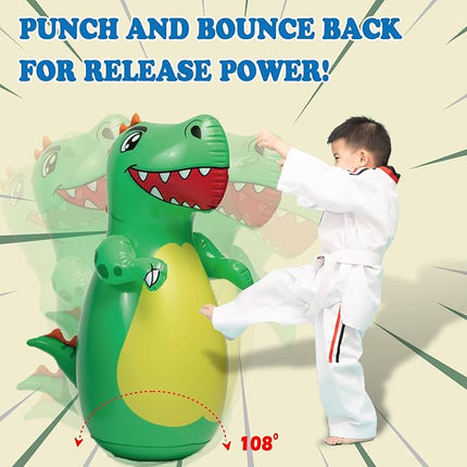 Inflatable Dino Punching Bag for Kids - Durable Bop Bag Toy With Instant Bounce Back, Dinosaur Toys for Ages 3-7, Great for Boys and Girls (47" Tall)