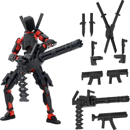 Gatling Gun T13 Titan 13 Action Figure Set【Assembled】, Robot Action Figure 3D Printed robo 13 Action Fidget Toys Dummy Figure Articulated, Lucky 13 for Collectors Desktop Decorations (Red-Black)