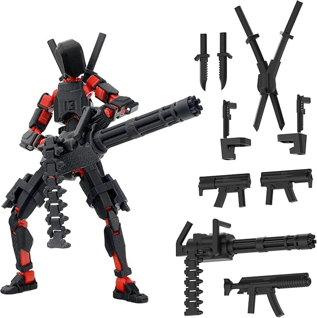 Gatling Gun T13 Titan 13 Action Figure Set【Assembled】, Robot Action Figure 3D Printed robo 13 Action Fidget Toys Dummy Figure Articulated, Lucky 13 for Collectors Desktop Decorations (Red-Black)