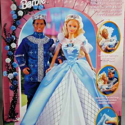 Barbie 1998 Sleeping Beauty Doll with Dress, Shoes and Musical Pillow Plus Her Eyes Magically Open and Close