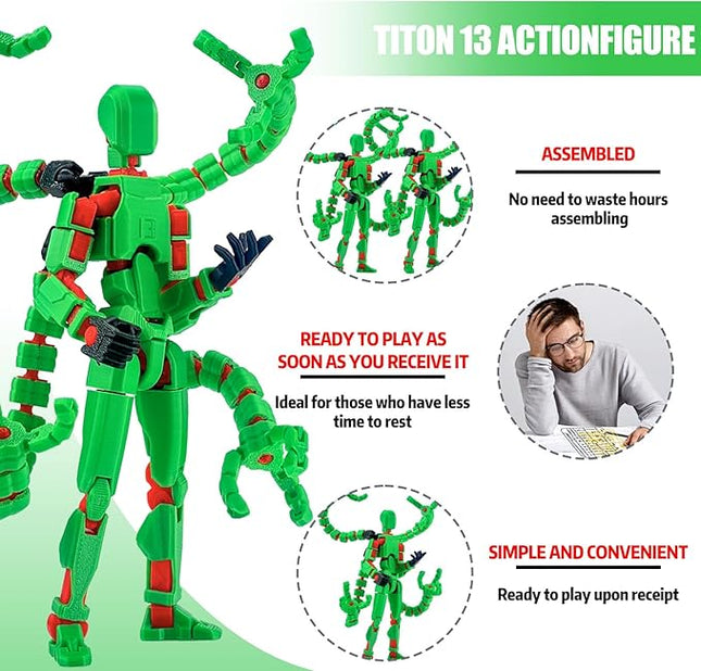 Already Assembled T13 Action Figure Accessories,Dummy 13 T13 Multi-Jointed Movable,for Collectors Desktop Decorations t-13 Movability 3D Printed Toys (Green)