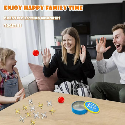 Sisland 2 Packs Metal Jacks Game with Ball, Classic Jax Game Toy for Kids Adults, Old School Jackstones Games Set (24 Jacks + 4 Balls)