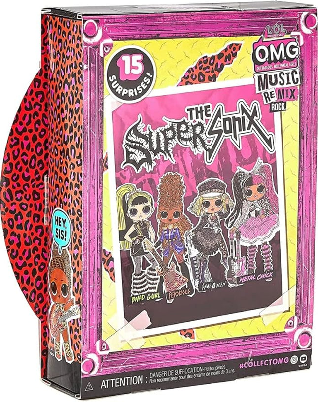 L.O.L. Surprise! OMG Remix Rock Ferocious Fashion Doll with 15 Surprises Including Bass Guitar, Outfit, Shoes, Stand, Lyric Magazine, & Record Player Playset, Kids Gift, Toys Girls Boys Ages 4 5 6 7+
