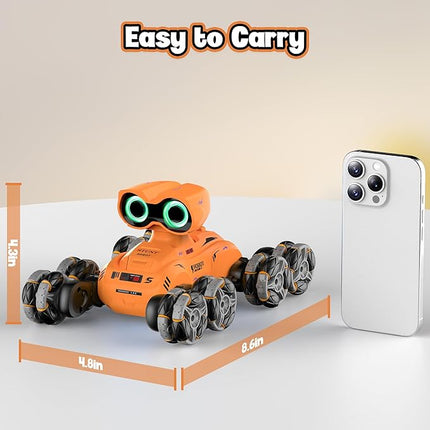 Robot Toy, 8 Wheels Stunt Robot Toys with 2.4Ghz, Auto-Demonstration, 360° Rotation, LED Eyes，Easy Kid-Friendly Controls for Indoor/Outdoor Play, Gifts and Toys for Kids Aged 8-13, Orange