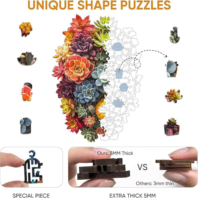 delobi Succulent Waterfall Wooden Puzzles, 200 Pieces Jigsaw Puzzles 13.1'' x 8.9'', Unique Design Liberty Wooden Puzzles for Adults and Kids, Family Game Gift Royal Size