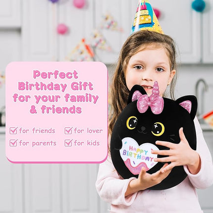 Happy Birthday Gift Black Unicorn Cat Plush Toys-11'' Black Cat Plushies Anime Plush-Kawaii Plushie Toy Stuffed Animals Cute Plushies, Black Unicorn Cat Plush Pillow Birthday Gifts for Kids