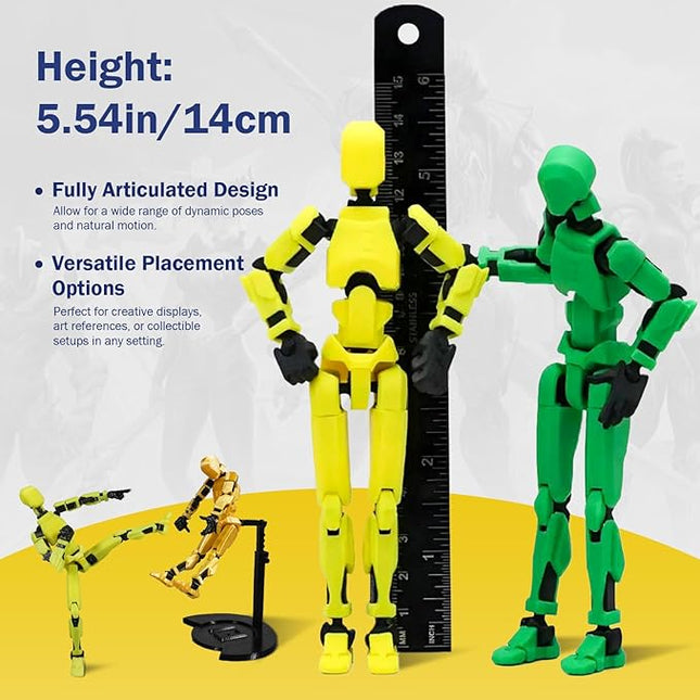 Pre-Assembly 3D Printed 5.54'' Dummy13 Action Figure, Multi-Jointed Tian13, Articulated T13 Desktop Decoration,12 in 1 Accessories, Best Birthday Festival Gift (Black+Black)