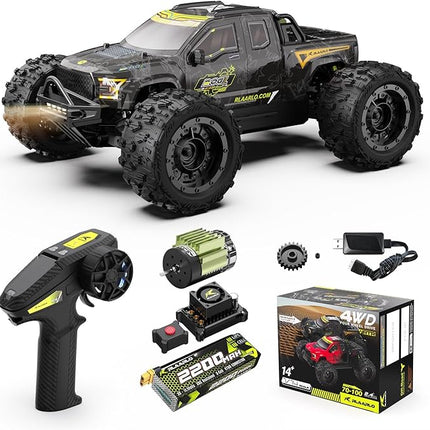 RLAARLO 1/14 Brushless Fast RC Cars for Adults, Top Speed 60+ MPH RC Truck, All Terrain Remote Control Car Hobby Off-Road Remote Control Truck 4x4 Monster Trucks with 3S Battery