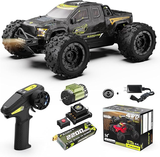 RLAARLO 1/14 Brushless Fast RC Cars for Adults, Top Speed 60+ MPH RC Truck, All Terrain Remote Control Car Hobby Off-Road Remote Control Truck 4x4 Monster Trucks with 3S Battery