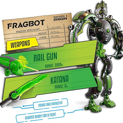 Giga Bots - FRAGBOT | Energy Core Transforms Into 13 Inch Action Figure | Combat Specialist | Unique Toy Combat Attachments and Skills | Includes 33 Buildable Pieces