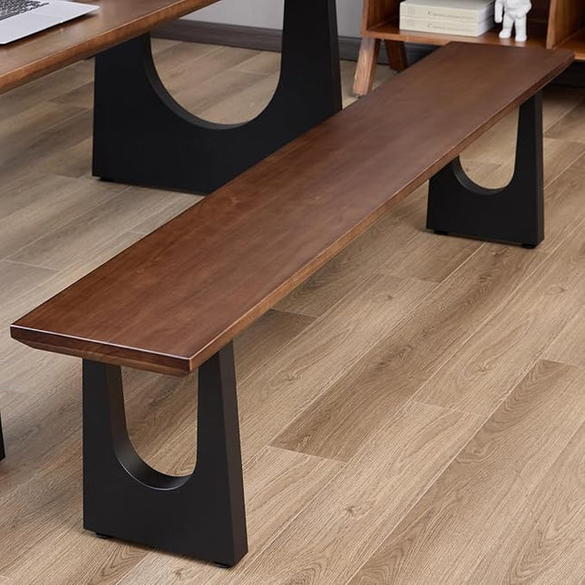 Walnut Color Long Bench Solid Wood Top Metal Legs U-Shaped Design Durable Sturdy Dining Bench Ideal for Office Home Restaurant Patio Multiple (Bench, 62.99in)