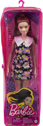 Barbie Fashionistas Doll #187 with Behind-the-Ear Hearing Aids, Brunette Ponytail, Shift Dress & Pink Boots
