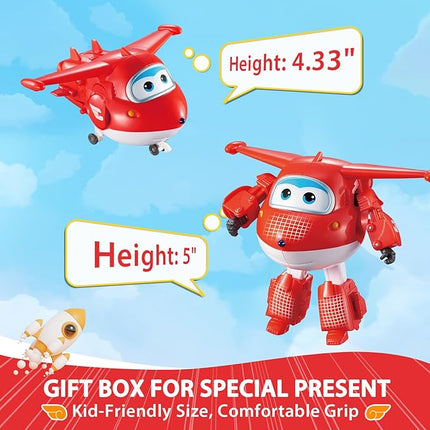 Super Wings Transformable Toys, 5 in Jett Airplane Transforming Figures Toys, 2 in 1 Mode Rescue Bots Action Figure Toys for 3-5 Year Old Boys Girls, Fun Plane Toys for Toddlers Kids Age 3 4 5 6 7