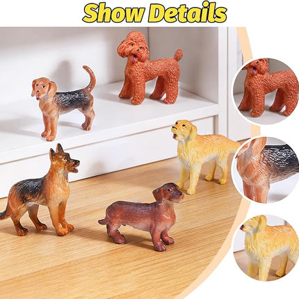 SIENON 12PCS Dog Figures Toy Set, Miniature Plastic Realistic Assorted Dollhouse Puppy Animals for Kids Educational Preschool Learning Christmas Easter Eggs Birthday Party Favor Cake Topper