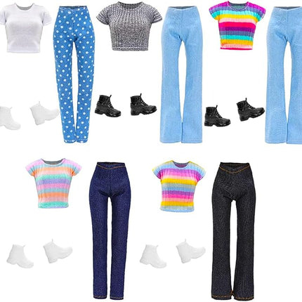 15 Pirces 11.5 Inch Girl Doll Clothes & Accessories Including 5 Colorful T-Shirt, 5 Denim Pants Jeans, 5 Pairs of Sneakers for Girl Dolls Casual Outfit Accessories