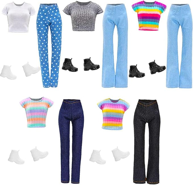 15 Pirces 11.5 Inch Girl Doll Clothes & Accessories Including 5 Colorful T-Shirt, 5 Denim Pants Jeans, 5 Pairs of Sneakers for Girl Dolls Casual Outfit Accessories
