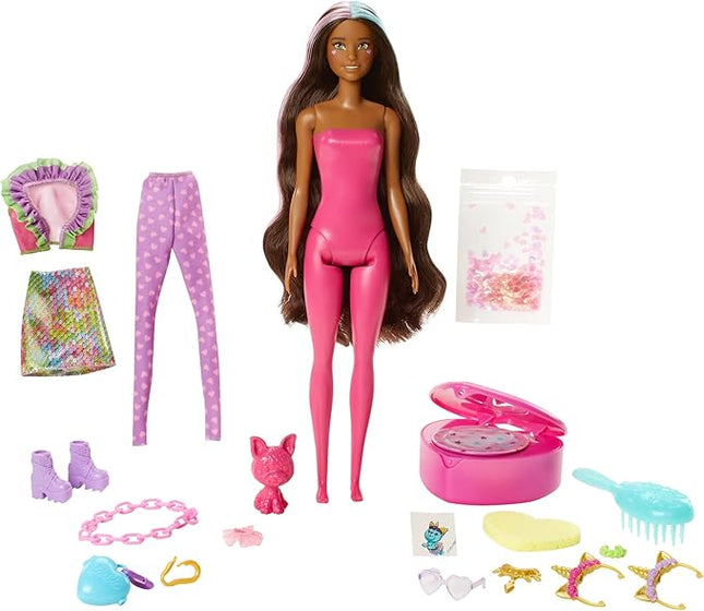 Barbie Color Reveal Peel Unicorn Fashion Reveal Doll Set with 25 Surprises Including Pink Peel-able Doll & Pet & 16 Mystery Bags with Clothes & Accessories for 2 Unicorn-Inspired Looks