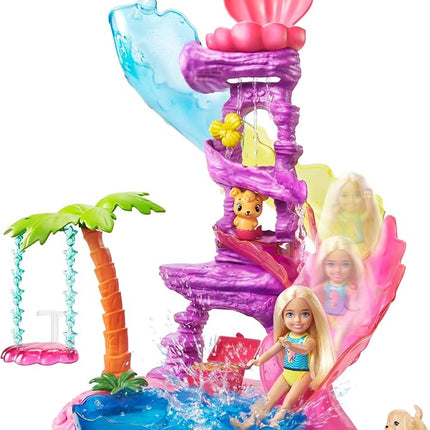 Barbie Dreamtopia Chelsea Water Lagoon Playset with Chelsea Doll (6 in Blonde), 2 Pets, Slide, Pool & Swing, Gift for 3 to 7 Year Olds