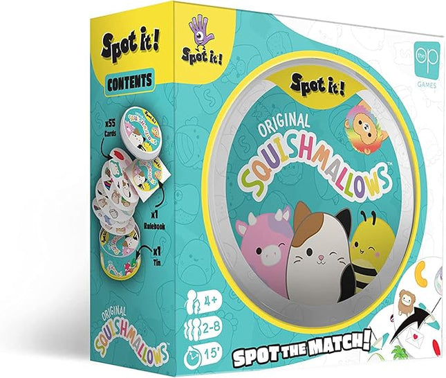 Spot It! Squishmallows | Fun Card Game for Kids and Adults | Featuring Mila The Elephant or Cailey The Pink Crab and More | Licensed Squishmallows Game