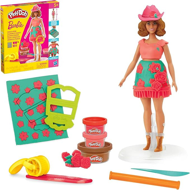 Play-Doh Barbie Florals and Fringe Set, Make Doll Clothes with Modeling Compound & 9 Fashion Accessories, Arts & Crafts for Girls & Boys 5+