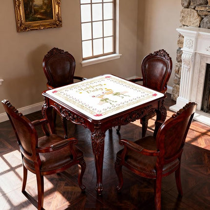 Orange Floral Chinoiserie Mahjong Mat 31 x 31 in, Green Bow Cocktail Mahjong Mat for Table, Non-Slip Noise Reduction Game Table Cover Tablecloth for Card Poker Dominoes Dice and Board Games