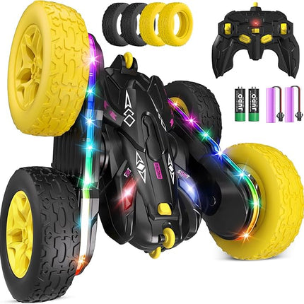 Remote Control Car,RC Cars with Sides Light Strip and Headlights,Double Sided 360 Flips Rotating RC Stunt Car,2.4Ghz All Terrain Toys for Ages 4-8 Kids Toy for Boys Birthday Gift(Black)