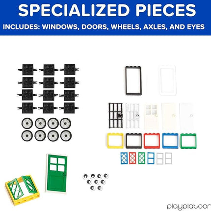 Play Platoon 1120 Pieces Building Bricks Set - 10 Classic Color Blocks - Bulk Building Blocks Compatible with Major Brands - 14 Different Shape Bricks - Includes Wheels, Tires, Axles, Windows & Door