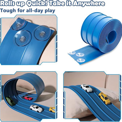 3-Lane Flexible Race Track for Kids 15ft Race Car Track Compatible with Hot Wheels, Matchbox and Diecast 1/64 Scale Cars, Flexible Car Track Race Ramp Toy with Strong Suction Cups