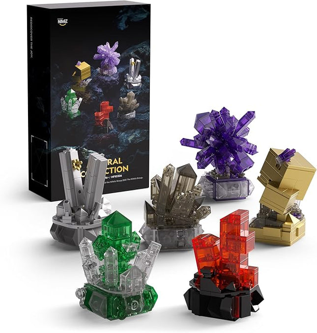 Nifeliz Geology Rock Collection Building Set for Adults, 6 Different Kinds of Gemstone Model Toys, Creative Desk Decoration & Fun Gift for Mineral Lovers (616PCS, NF10306)