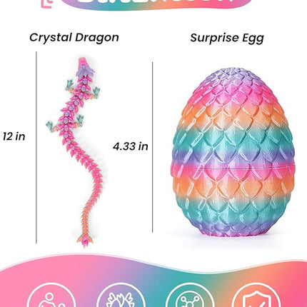 12 Inch 3D Printed Dragon - Mystery Surprise Egg with Flexible Articulated Dragon Inside, Cool Dragons Toys for Boys Kids Age 5-7