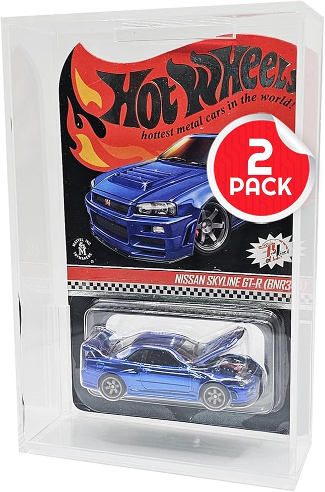 EVORETRO Hot Wheels Mainline Cars Acrylic Display Case, Pack of 2 – Clear Protective Cover for Collectibles, Scratch-Resistant and Stackable Design – for Showcasing Your Diecast Models
