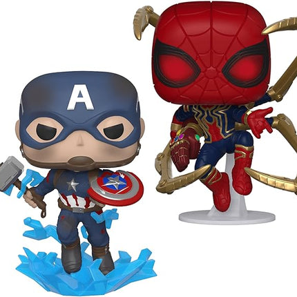 Funko Pop! Marvel Avengers Endgame 2-Pack Bundle – Captain America with Broken Shield & Mjolnir and Iron Spider with Nano Gauntlet