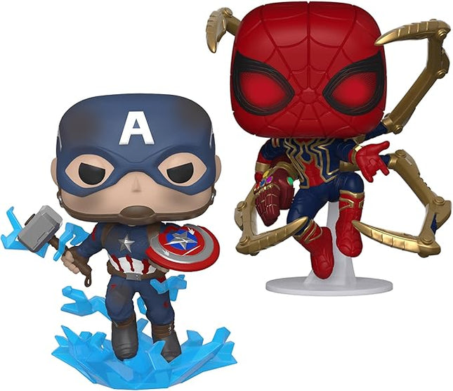 Funko Pop! Marvel Avengers Endgame 2-Pack Bundle – Captain America with Broken Shield & Mjolnir and Iron Spider with Nano Gauntlet