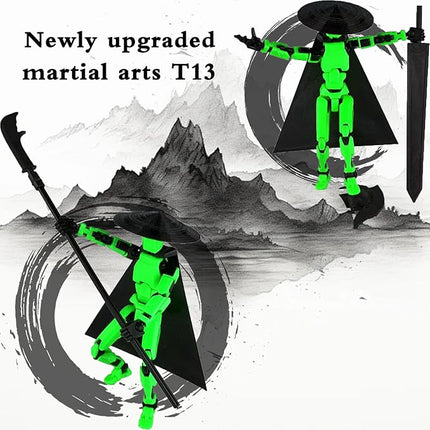 Already Assembled T13 Action Figure Accessories,Dummy 13 T13 Multi-Jointed Movable 3D Printed Toys (Green)