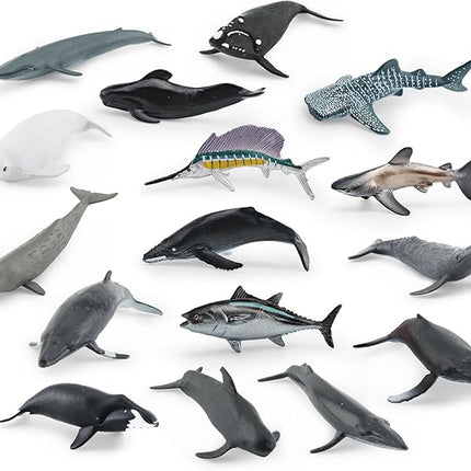 16PCS Mini Shark Sea Ocean Animal Sea Creatures Toys for Cake Topper Marine Animal Figures Toy Bath Toys Educational School Project for Kids Toddlers