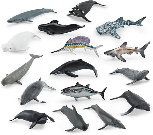 16PCS Mini Shark Sea Ocean Animal Sea Creatures Toys for Cake Topper Marine Animal Figures Toy Bath Toys Educational School Project for Kids Toddlers